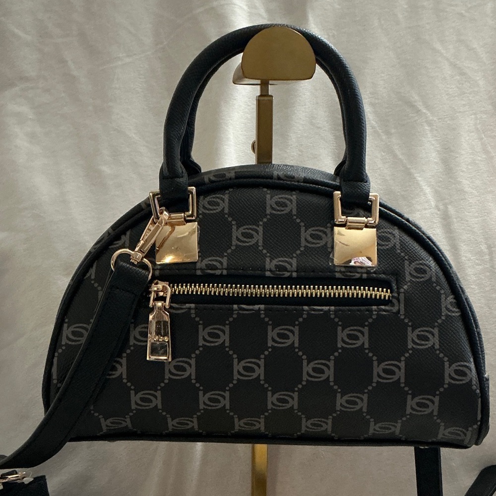Bebe 2 In 1 Black and White Paisley Pu Dome Mini Satchel Bag with Mini Pouch - Picture 2 of 5
